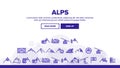 Collection Mountain Alps Sign Icons Set Vector