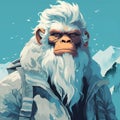 Futuristic Yeti: A Colorful Portrait Of A Monkey In A Winter Coat