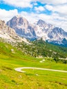 Mountain asphalt road serpentines in Dolomites on sunny summer day, Italy Royalty Free Stock Photo