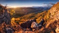 Mountain with autumn forest landcape - Nice panoramic view from peak Royalty Free Stock Photo