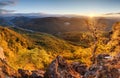 Mountain with autumn forest landcape - Nice panoramic view from peak Royalty Free Stock Photo