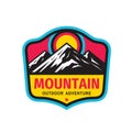 Mountain badge logo design. Outdoor adventure sign. Climbing hiking expedition logo. Traveling explore symbol. Vector illustration