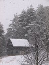Mountain barn in snow Royalty Free Stock Photo