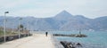 Mountain and Beach landscapes in Heraklion City on Crete Island with yachts and boats in Greece. Royalty Free Stock Photo