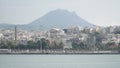 Mountain and Beach landscapes in Heraklion City on Crete Island with yachts and boats in Greece. Royalty Free Stock Photo