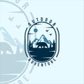 mountain and bear logo vintage vector illustration template icon graphic design. outdoor adventure symbol with retro badge and Royalty Free Stock Photo