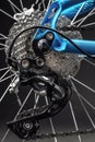 Mountain bicycle photography in studio, bike wheel with disc brakes, bike part Royalty Free Stock Photo