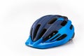 A mountain bicycle safety helmet, isolated. A blue bike helmet on a white background, a packshot photo. Royalty Free Stock Photo