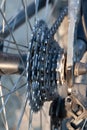 Mountain bike cassette close-up. Bicycle transmission element Royalty Free Stock Photo