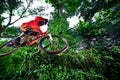 Mountain bike cyclist doing stoppie Ã¢â¬â ridden on the front wheel on a mtb bike. Bike