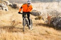 Mountain Bike cyclist riding Meadow track Royalty Free Stock Photo