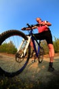 Mountain Bike cyclist riding single track at sunrise Royalty Free Stock Photo