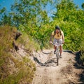 Mountain Bike cyclist riding track at sunny day Royalty Free Stock Photo