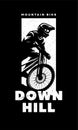 Mountain bike, downhill. Banner, t-shirt print design on a dark background. Vector illustration. Royalty Free Stock Photo