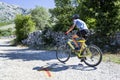 Mountain bike downhill race on an old country road Royalty Free Stock Photo