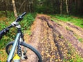 Mountain bike on forest trail Royalty Free Stock Photo