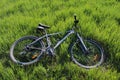 Mountain bike in the grass. Cycling in nature