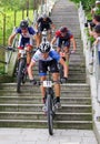 Mountain bike races - down stairs in city Ruzom berok, Slovakia