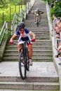 Mountain bike races - down stairs in city Ruzom berok, Slovakia