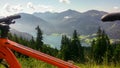 Weissensee - A mountain bike on a ride with the lake view Royalty Free Stock Photo