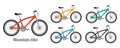 Mountain bike, speed sport bicycle icon set. Street biking activity, rental, repair cycles in city. MTB cycling ride. Vector Royalty Free Stock Photo