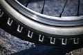 Mountain bike wheel detail Royalty Free Stock Photo