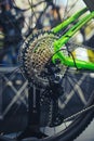Mountain bike wheel with disc brake close up Royalty Free Stock Photo