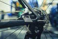 Mountain bike wheel with disc brake close up Royalty Free Stock Photo