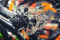 Mountain bike wheel with disc brake close up Royalty Free Stock Photo