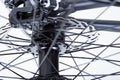 Mountain bike wheel with mechanical disc brake on white background Royalty Free Stock Photo