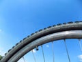 Mountain bike wheel and sky Royalty Free Stock Photo