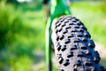 Mountain bike wheel and tire detail Royalty Free Stock Photo