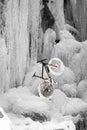 Mountain bike in the winter in the mountains Royalty Free Stock Photo