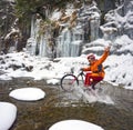 Mountain bike in the winter in the mountains Royalty Free Stock Photo