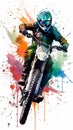 Mountain biker in action on a white background. Watercolor. Generative ai Royalty Free Stock Photo