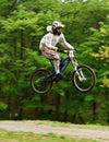 Mountain biker in the air Royalty Free Stock Photo