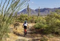 Mountain Biker on Desert trail With Cactus
