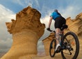 Ascent by mountain bike to the rocks of Mazarron. Royalty Free Stock Photo