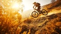 Mountain Biker Jumping at Golden Hour