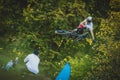 Mountain biker jumping over a dirt jump Royalty Free Stock Photo