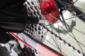 Mountain biker lubricate bicycle chain