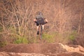 Mountain biker mid-air on downhill trail. Royalty Free Stock Photo