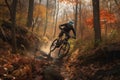 mountain biker navigating technical trail with twists and turns