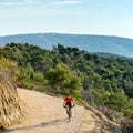 Mountain biker riding on bike at the sea Royalty Free Stock Photo