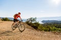 Mountain biker riding on bike at the sea Royalty Free Stock Photo