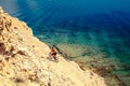 Mountain biker riding bike at the seaside trail Royalty Free Stock Photo