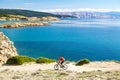 Mountain biker riding on bike in summer sunset woods Royalty Free Stock Photo