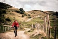 Mountain biker riding MTB bicycle