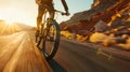 Mountain Biker Riding at Sunset on a Desert Trail. Generative ai