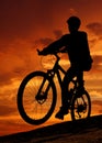 Mountain biker silhouette in sunrise